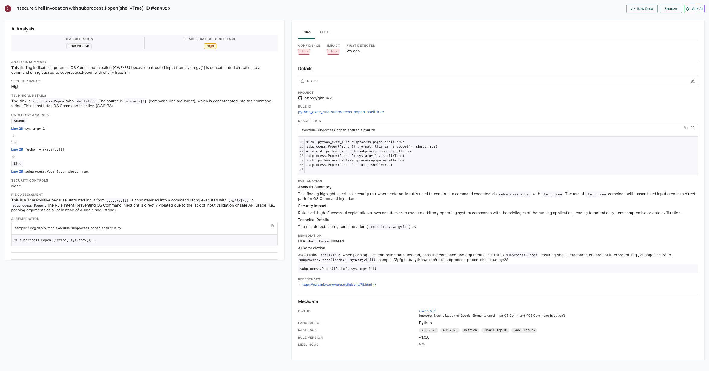AI analysis SAST finding