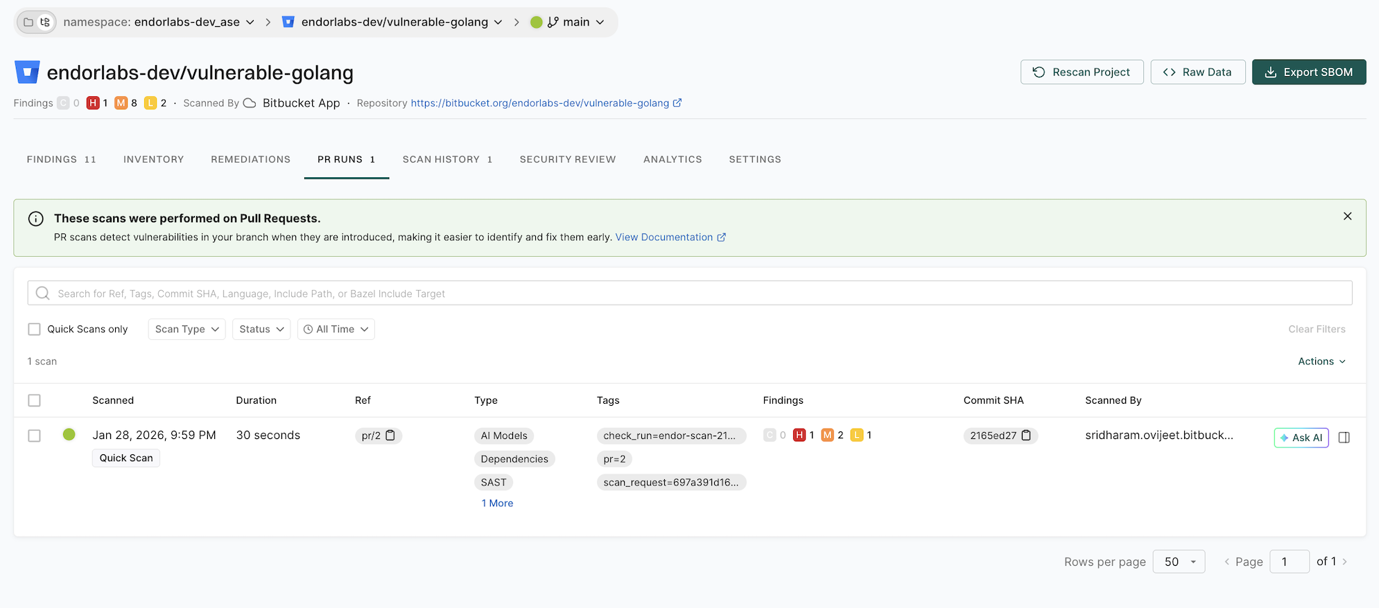 View PR scan findings