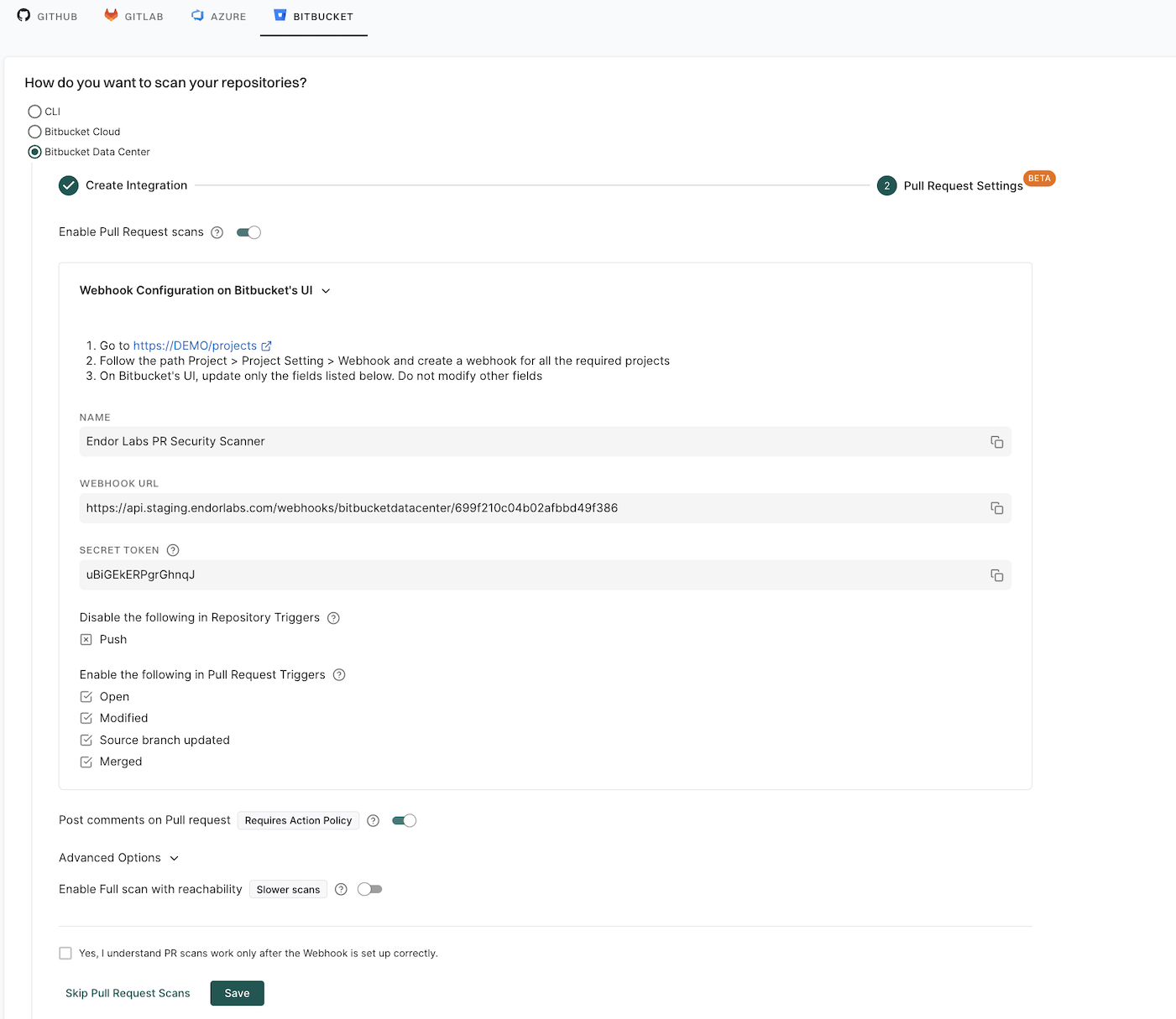 Pull request scan during installation
