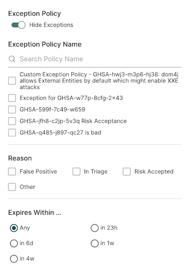 Exceptions as a filter