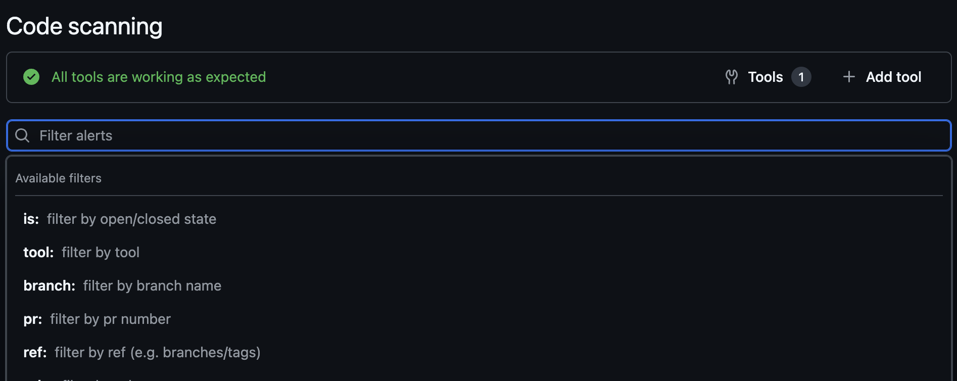Filter findings in GitHub