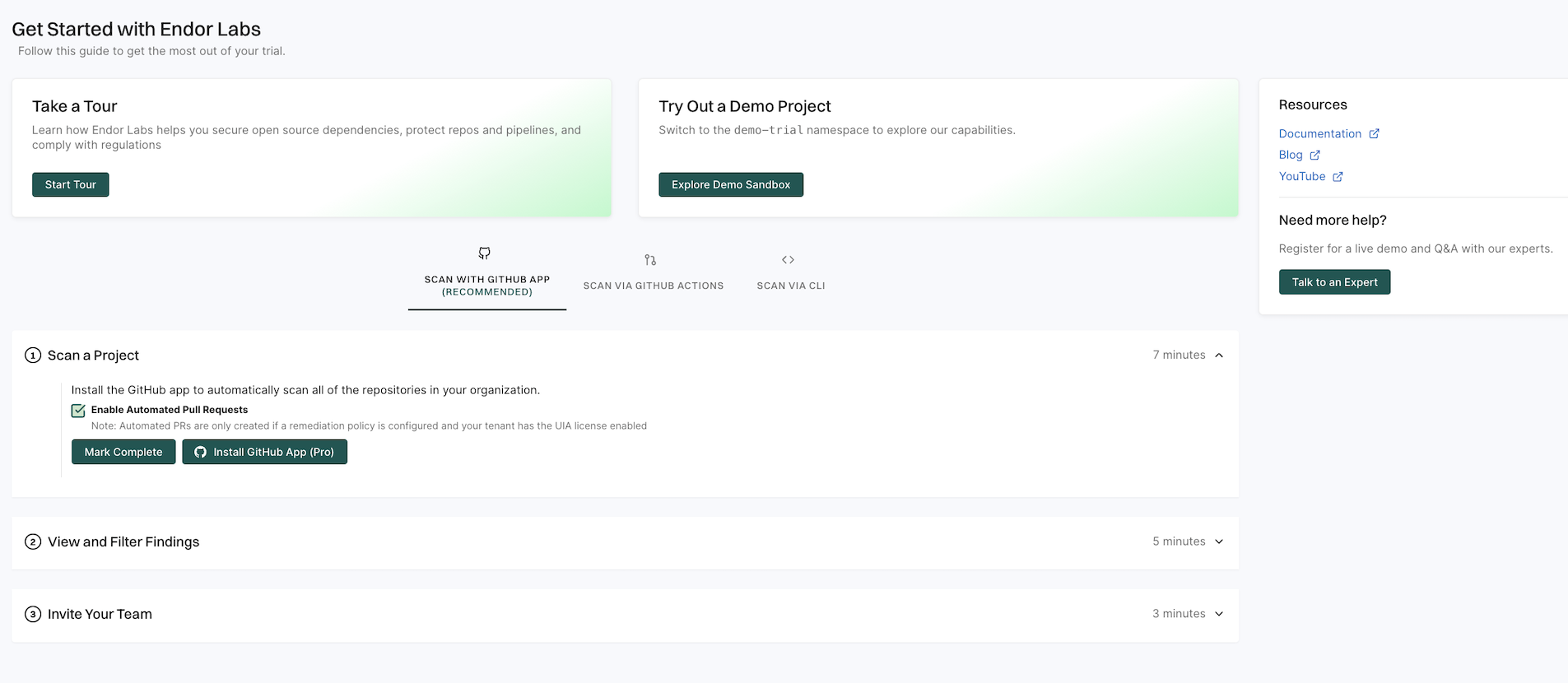 Scan with github app landing page