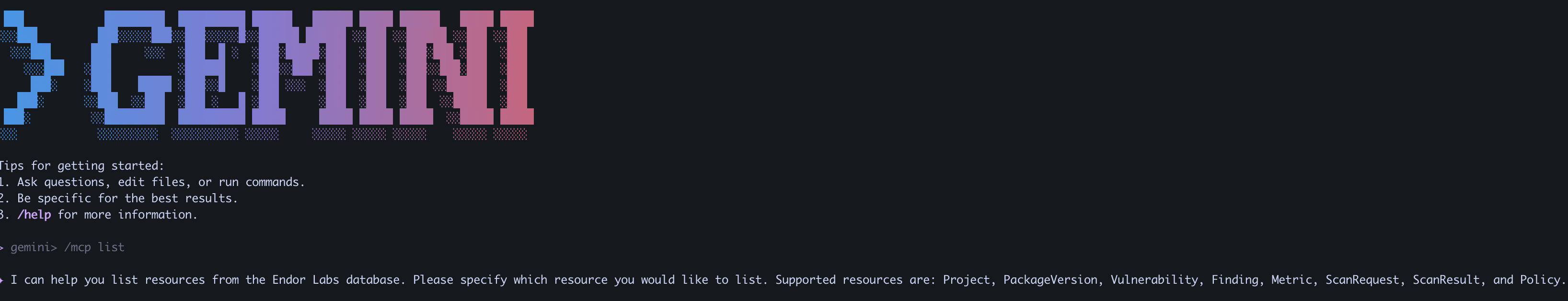 Verify the Endor Labs MCP server Gemini installation