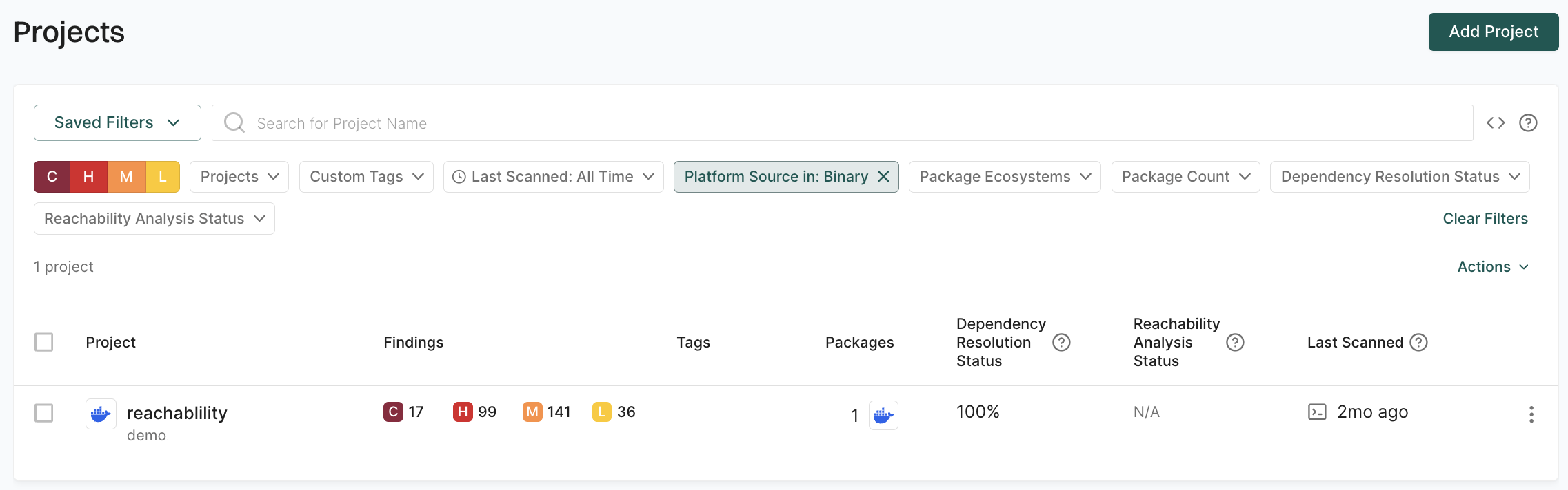 package scan search results