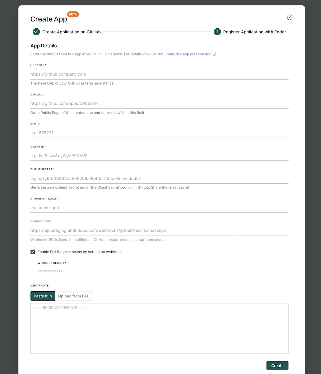 Register app in Endor Labs