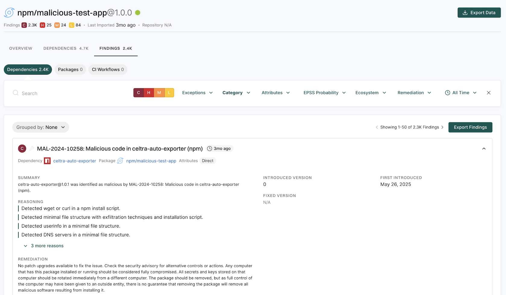 SBOM malware details