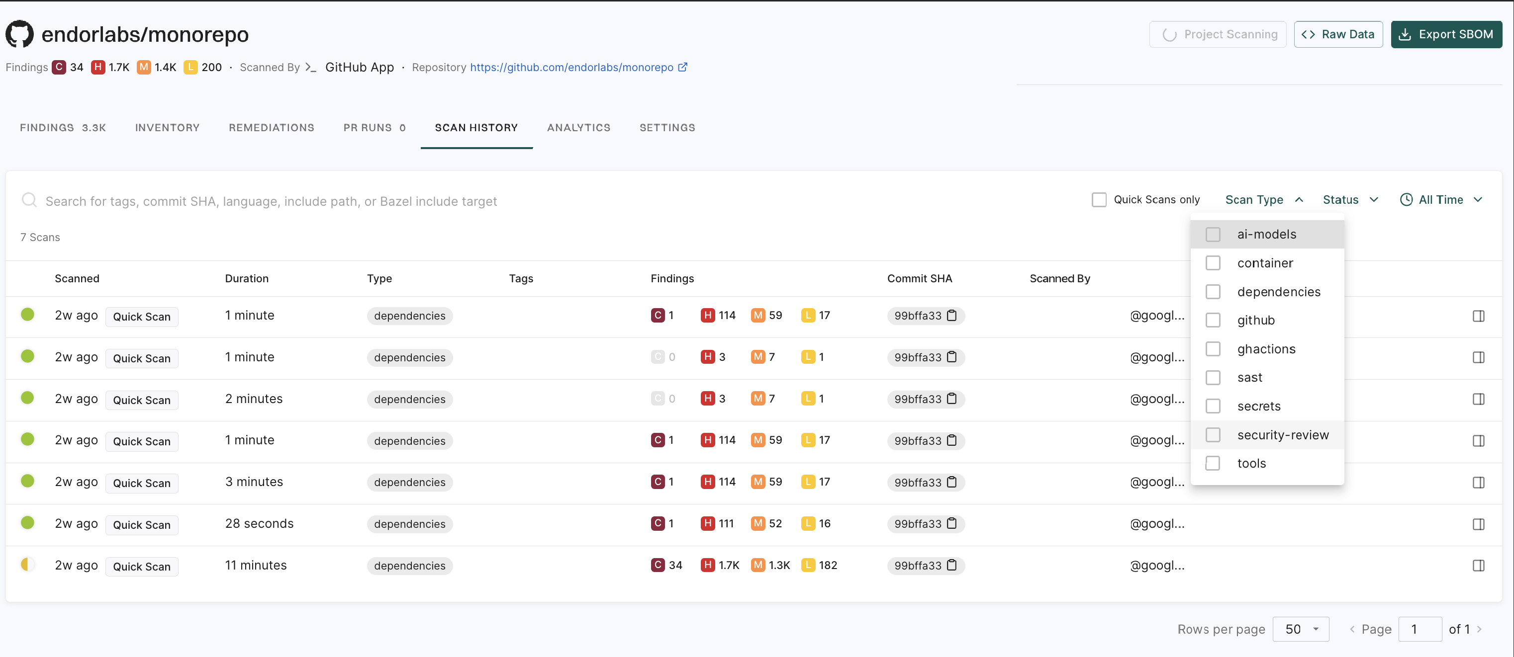 scan type dropdown
