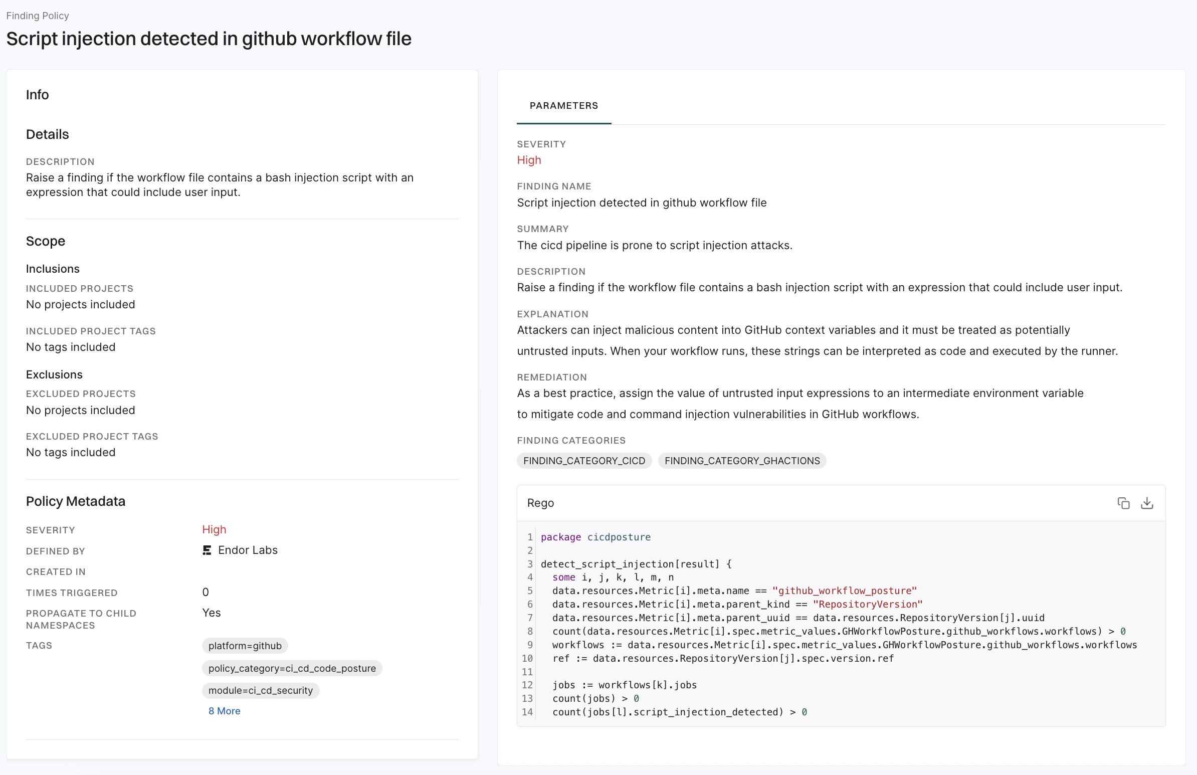 View finding policy details