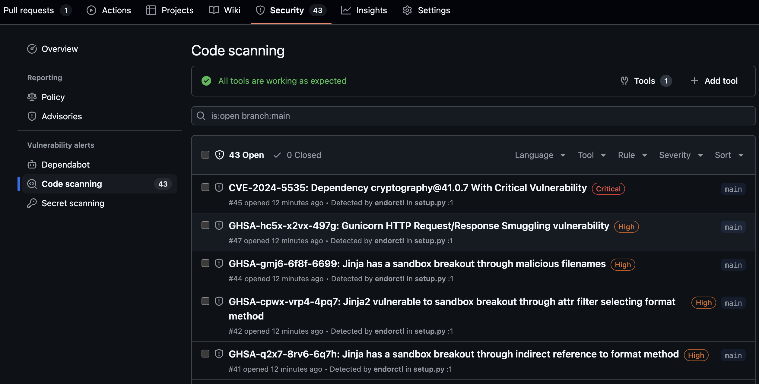 View findings in GitHub