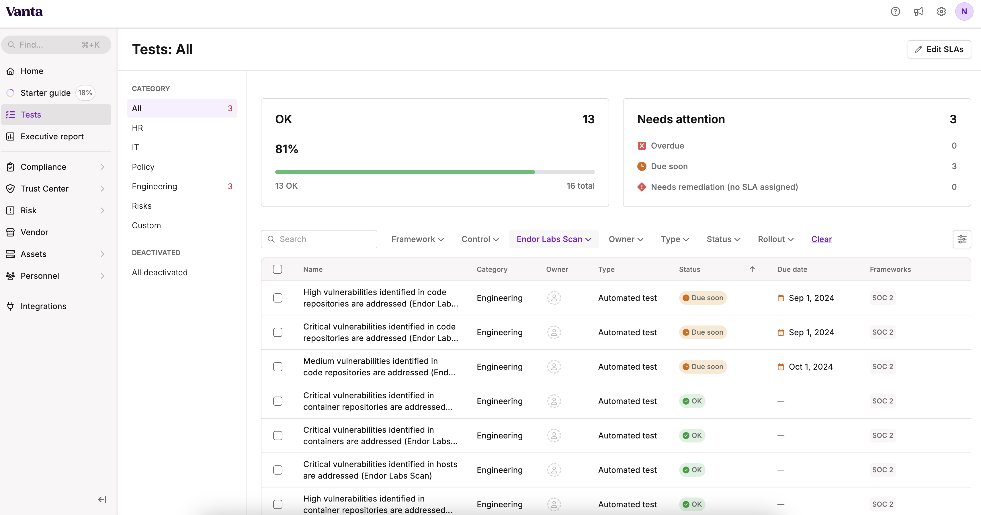 View Endor Labs Results in Vanta